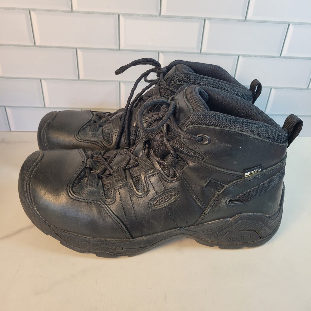 Keen Utility Detroit Mid Waterproof Black Leather Work Boots Mens 8.5 EE Wide